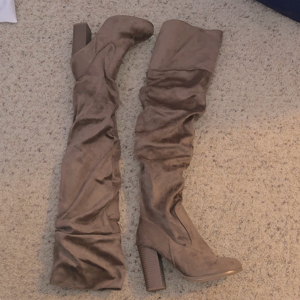 Suede Thigh high heeled boots